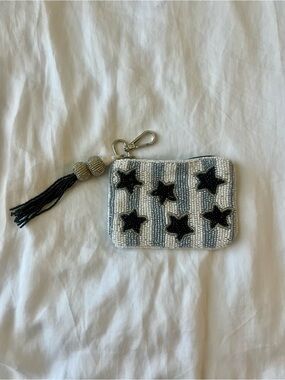 Wandering Moon INDIA~Beaded Pouch - Black and Gray Handmade Stars & Stripes NWOT